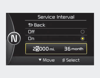 On this mode, you can activate the service interval function with mileage (mi.